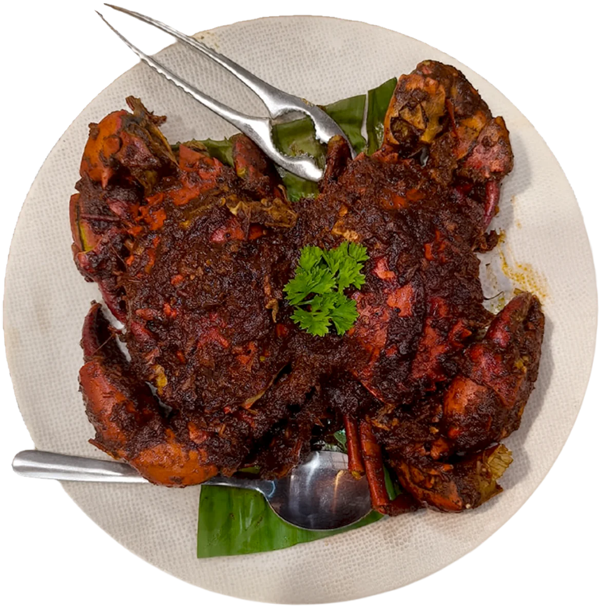 Kepiting Saus Asap disajikan di piring